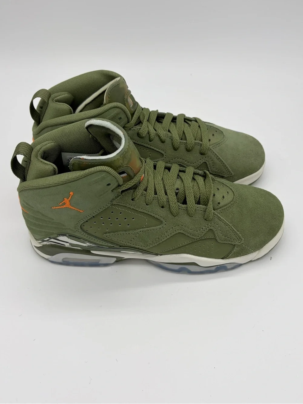 Jordan Youth High-Top Sneakers in Olive Green with Orange Jumpman